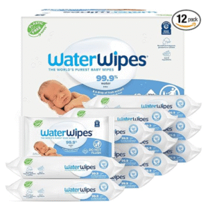 WaterWipes Plastic-Free Original Baby Wipes, 99.9% Water Based Wipes, Unscented & Hypoallergenic for Sensitive Skin, 60 Count (Pack of 12), Packaging May Vary